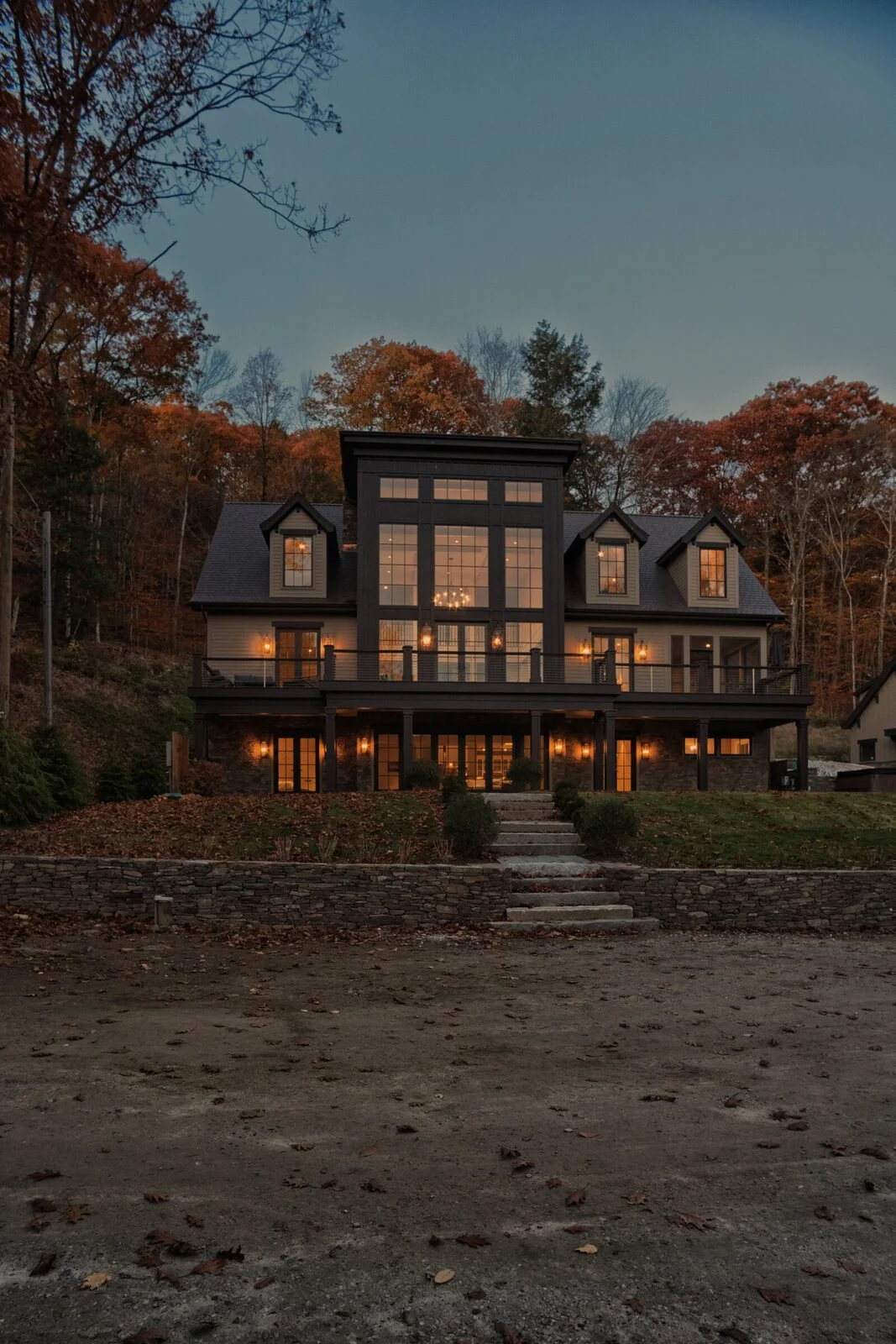 The Lakehouse — exterior at dusk