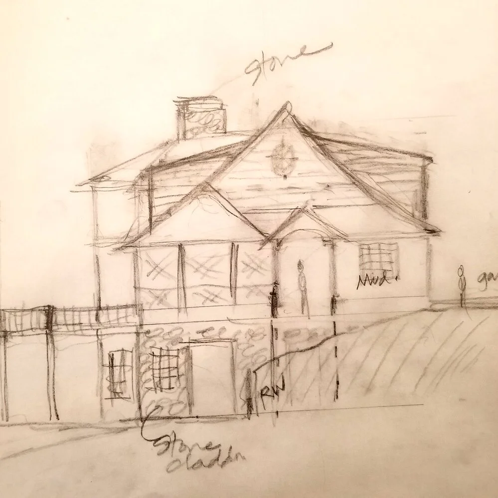 Valerie's pencil sketch — front elevation